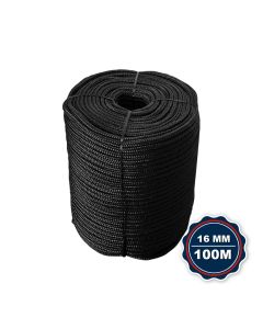 Corda Nautica Polipropileno Pp 16 Mm Proteção Uv Resistente Chuva Sol Fio Preto 100 Metros
