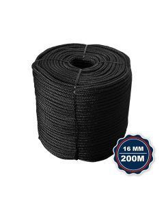 Corda Nautica Polipropileno Pp 16 Mm Proteção Uv Resistente Chuva Sol Fio Preto 200 Metros