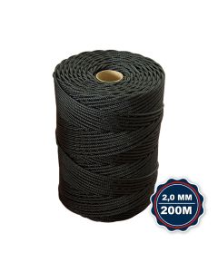 Corda Nautica Polipropileno Pp 2,0 Mm Proteção Uv Resistente Chuva Sol Fio Preto 200 Metros