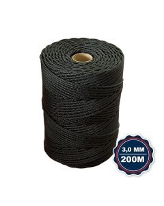 Corda Nautica Polipropileno Pp 3,0 Mm Proteção Uv Resistente Chuva Sol Fio Preto 200 Metros