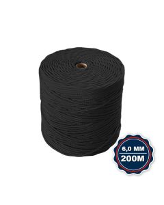 Corda Nautica Polipropileno Pp 6,0 Mm Proteção Uv Resistente Chuva Sol Fio Preto 200 Metros