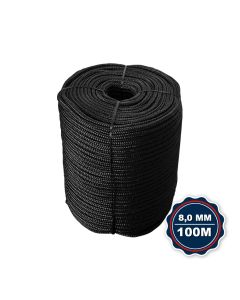 Corda Nautica Polipropileno Pp 8,0 Mm Proteção Uv Resistente Chuva Sol Fio Preto 100 Metros