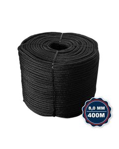 Corda Nautica Polipropileno Pp 8,0 Mm Proteção Uv Resistente Chuva Sol Fio Preto 400 Metros