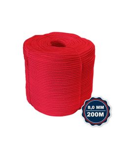 Corda Nautica Polipropileno Pp 8,0 Mm Proteção Uv Resistente Chuva Sol Fio Vermelho 200 Metros